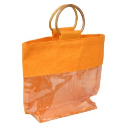 Sac jute abricot et fenetre transparente et poignees en bois