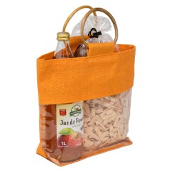 Sac jute et bois abricot et fenetre transparente 30x10x23cm