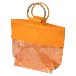 Sac jute et bois abricot et fenetre transparente 30x10x23cm