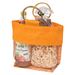 Sac jute et bois abricot et fenetre transparente 30x10x23cm