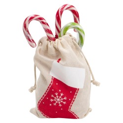 Sac en coton motif botte rouge de Noel avec cordon