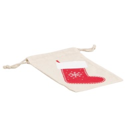 Sac en coton motif botte rouge de Noel avec cordon