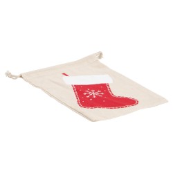 Sac en coton motif botte rouge de Noel avec cordon