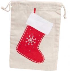 Sac en coton motif botte rouge de Noel avec cordon