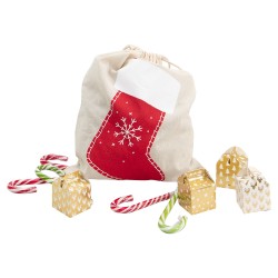 Sac en coton motif botte rouge de Noel avec cordon