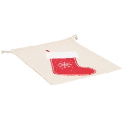 Sac en coton motif botte rouge de Noel avec cordon