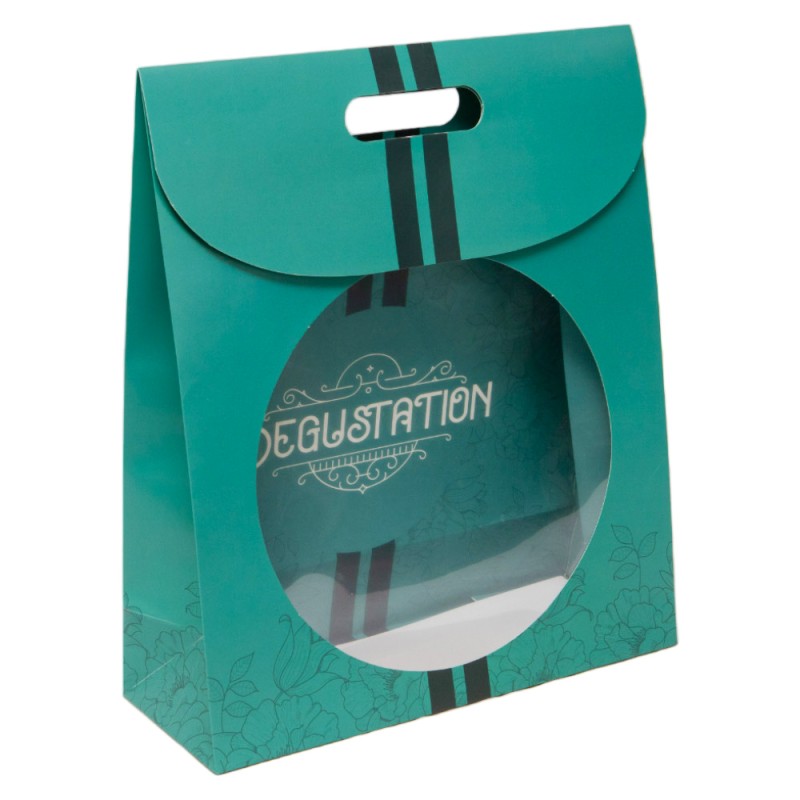 Sac carton FSC vert Degustation avec fenetre transparente