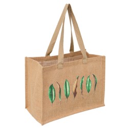 Sac jute naturel deco feuilles + 2 anses