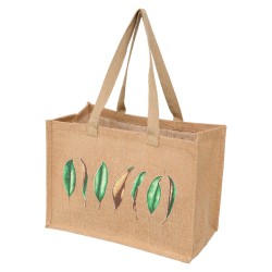 Sac jute naturel deco feuilles + 2 anses