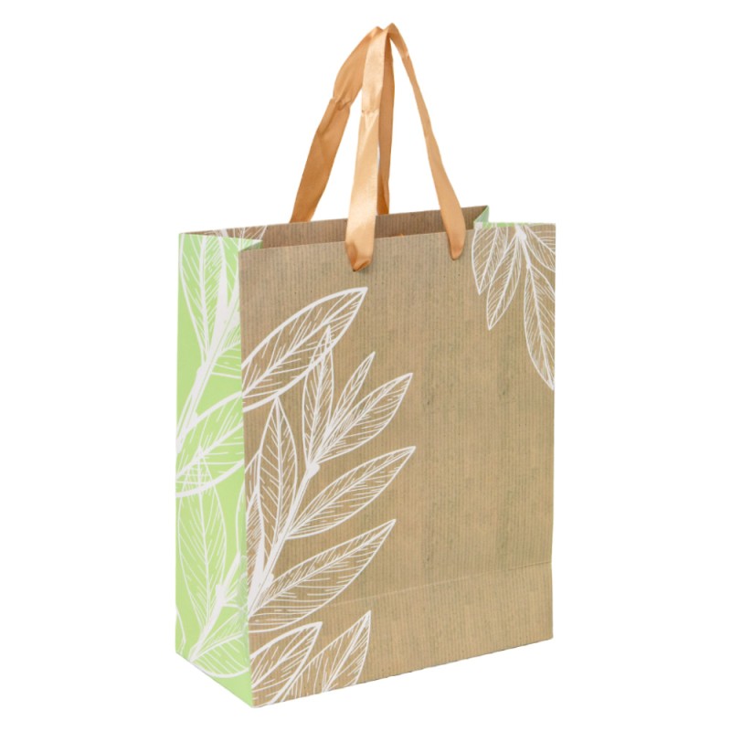 Sac carton kraft deco feuille naturel