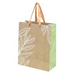 Sac carton kraft deco feuille naturel