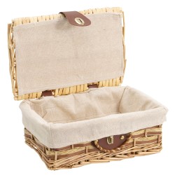 Valise en bois naturel et corde marron doublee tissu naturel