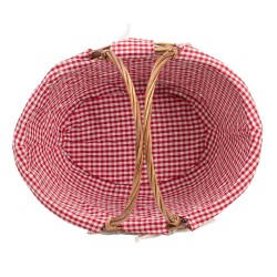 Panier ovale osier miel tissu vichy blanc/rouge anse pliable