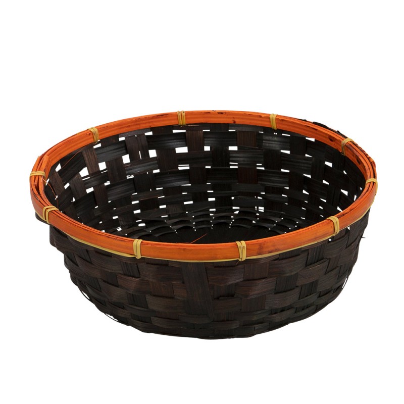 Corbeille ronde en bambou marron contour orange