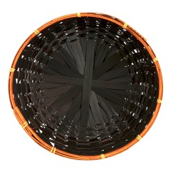 Corbeille ronde en bambou marron contour orange