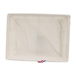 Corbeille metal gris fonce tissu ecru bord bleu/blanc/rouge