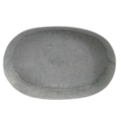 Corbeille ovale en metal aspect zinc gris et blanc