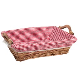 Corbeille osier miel tissu vichy blanc/rouge poignees