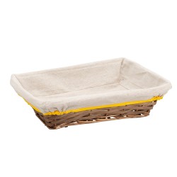 Corbeille osier bois et tissu ecru bord jaune