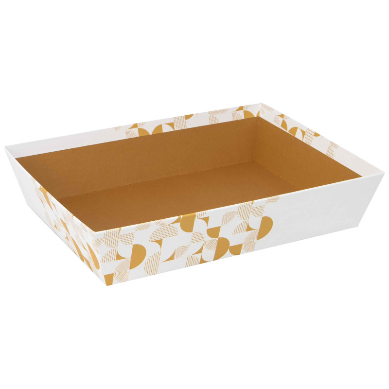 Corbeille Carton Rectangulaire Blanc Eclat d'Or 36x27x7cm