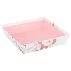 Corbeille carton carree blanche et rose Iconic 22x22x5 cm