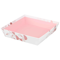 Corbeille carton carree blanche et rose Iconic 22x22x5 cm