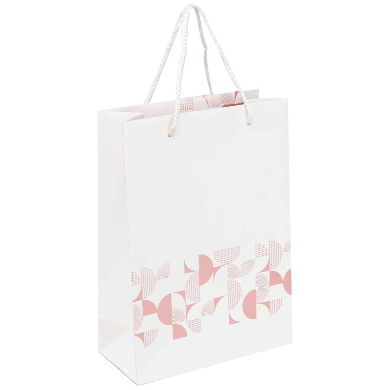 Sac carton rectangulaire blanc et rose Iconic 19x9x27 cm