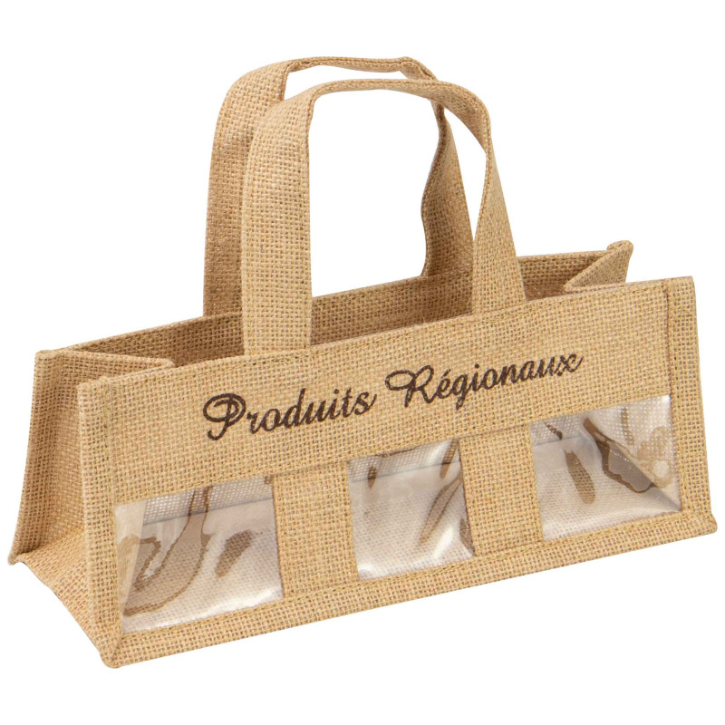 Sac jute naturel a fenetres Produits regionaux 26x10x10/20cm