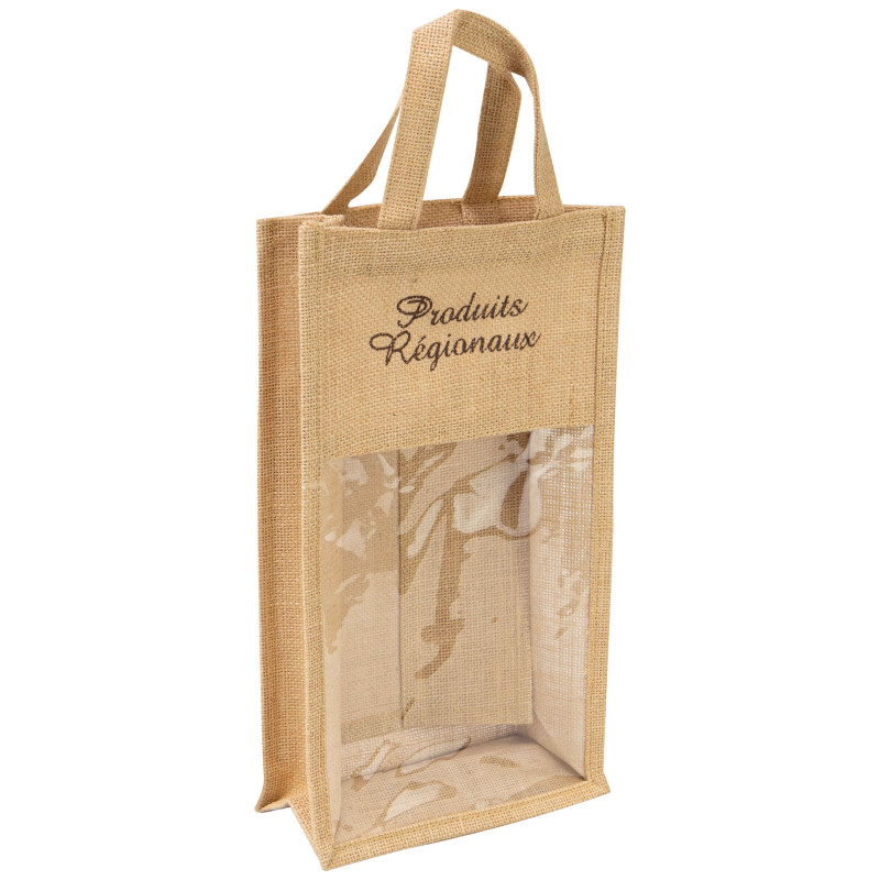 Sac bouteille jute naturel Produits regionaux 20x10x36 cm