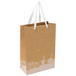 Sac carton kraft et blanc Hiver enneige 19x9x27 cm