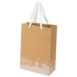 Sac carton kraft et blanc Hiver enneige 19x9x27 cm