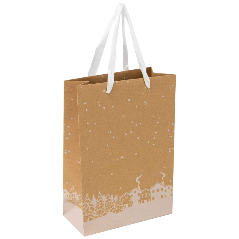 Sac carton rectangulaire Hiver enneige 26x12x32cm