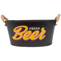 Seau metal ovale noir poignees cordes Fresh Beer 29x21x14 cm