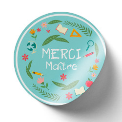 Sticker rond bleu Merci Maitre - Rouleau de 500