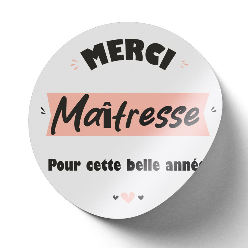 Sticker Rond Blanc Merci Maitresse Diametre 4cm - lot de 500