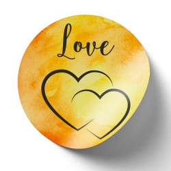 Sticker Rond Jaune Love Diametre 4cm - lot de 500