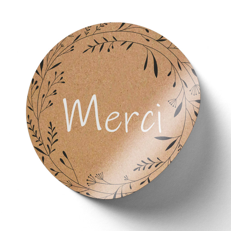 Sticker Rond Kraft Merci diametre 4cm - lot de 500