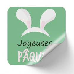 Sticker Rectangulaire Joyeuses Paques Vert 4x3,5cm 