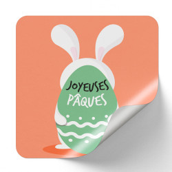 Sticker Rectangulaire orange Joyeuses Paques - 4x3,5cm