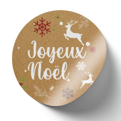 Sticker rond Kraft Joyeux Noel Diametre 4cm - Lot de 500