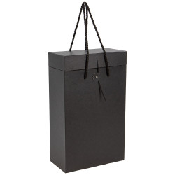 Coffret bouteille carton rectangulaire noir cuir 20x10x33cm