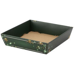 Corbeille Carton Carree Vert Noel Verdoyant 22x22x5 cm