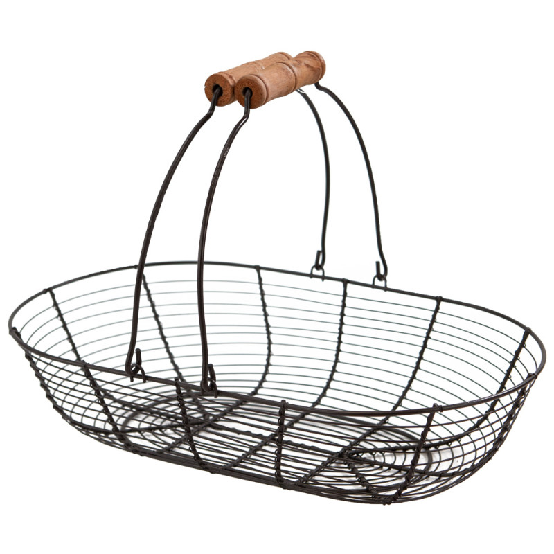 Panier En Paille Marron Avec Anses En Bois - 46x32 Cm - Déco Ou Plage - Bon état