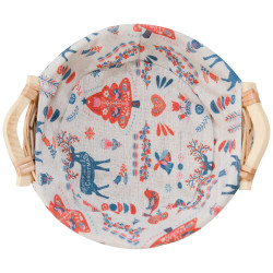 Corbeille osier/tissu ronde Scandinave 25x6 cm