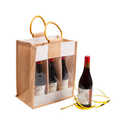Sac en jute naturel et blanc pour 6 bouteilles