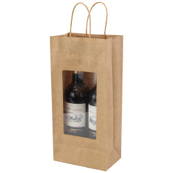 Sac 2 bouteilles kraft a fenetre marron