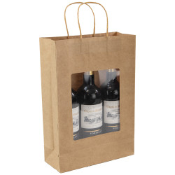 Sac 3 bouteilles kraft a fenetre marron