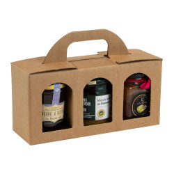 Coffret kraft 3 bocaux 25x8x12 finition graine