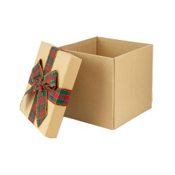 Boite Carton Plat Ruban Tartan 18x18x17