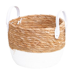 Panier en jacinthe naturel/papier blanc +2 poignées blanches